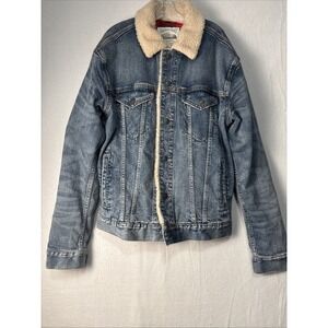 American Eagle Men's Sherpa-Lined Denim Trucker Jacket, Buffalo Check, Size S